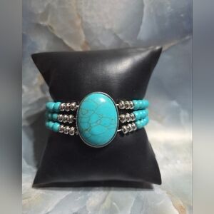 paparazzi Turquoise Triple-Row Beaded Bracelet with Oval Stone